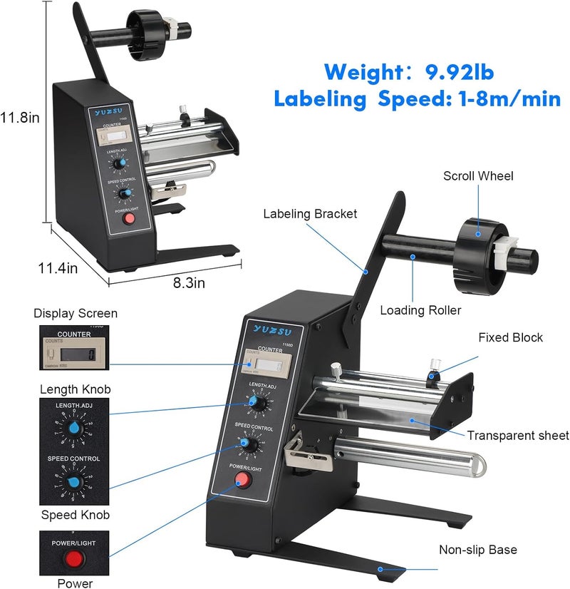 YUZSU Automatic Label Dispenser,1150D,Automatic Label Separator,Label applicator, 110V,1-8m/min, Auto Counting Portable Label Applicator for Various Bottles Label Sizes - Image 3